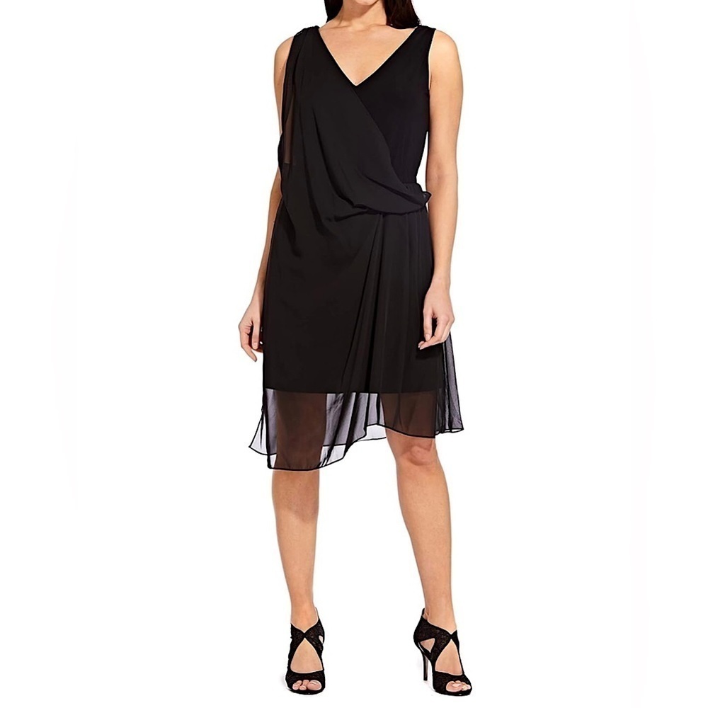 Adrianna Papell Women's Chiffon Overlay Sheath Dress Black Medium Date Night